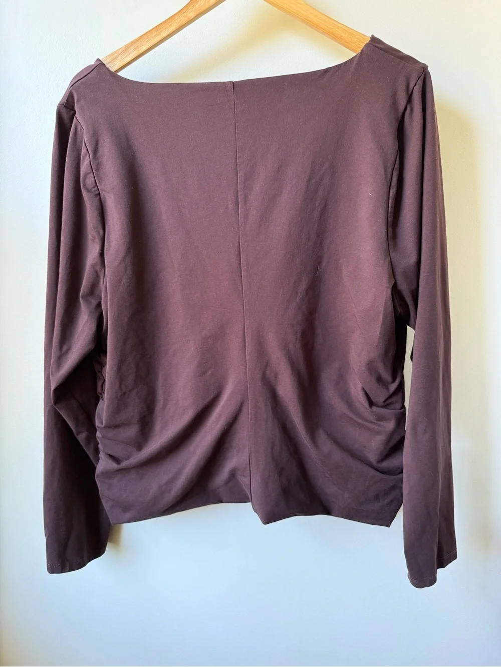 J CREW Stretch Cotton Blend Ruched V Neck Top Cocoa Berry Brown Minimalist 2X